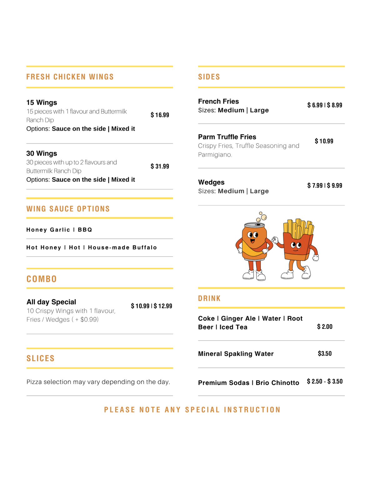 Acute pizzeria menu